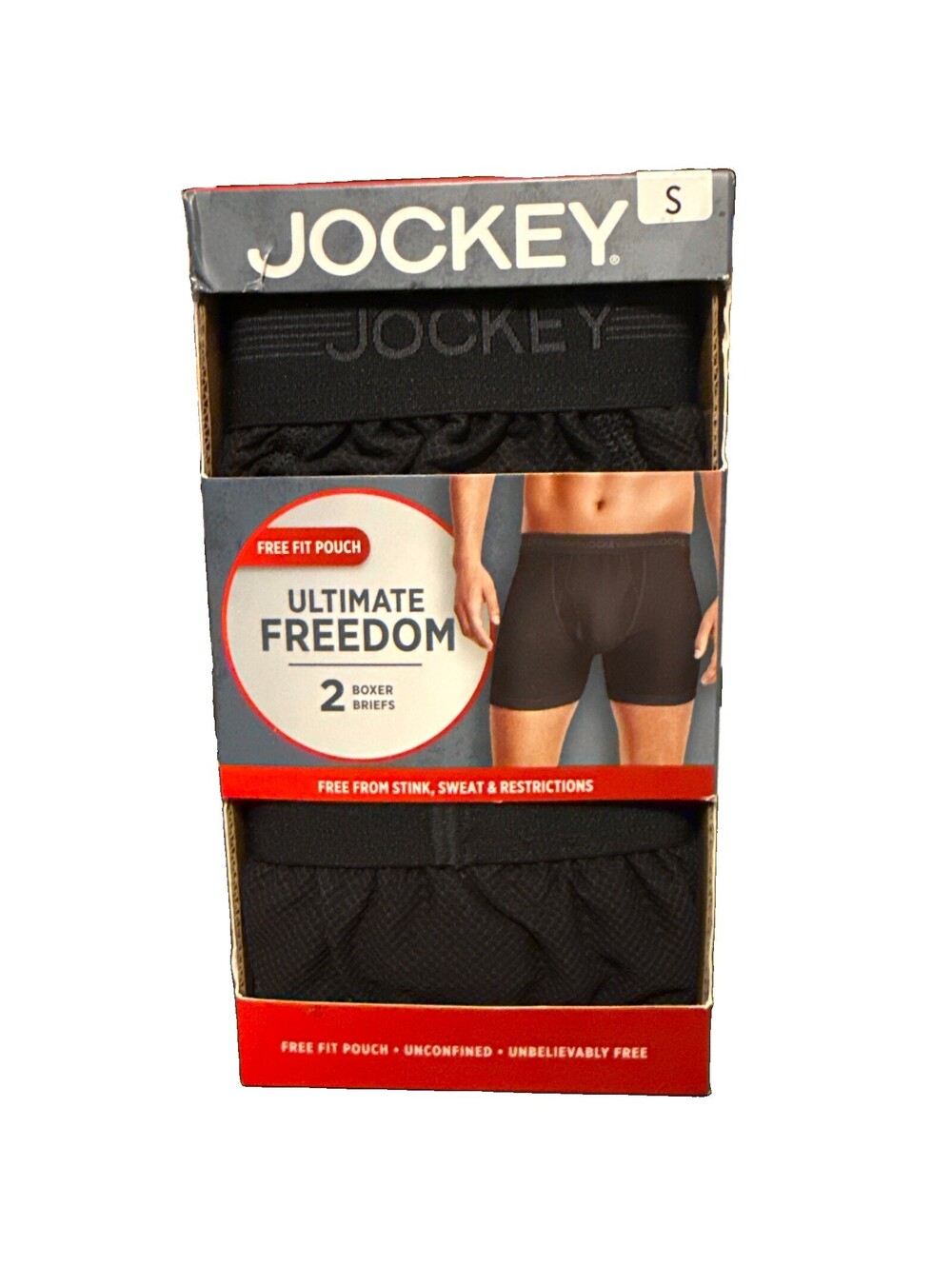 2-Pack Jockey Ultimate Freedom Boxer Briefs Men's Small Black StayCool NWT